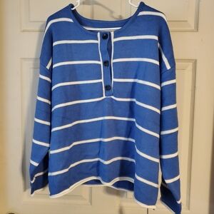NEW Zaful Womens Blue and White Striped Sweater 12/14